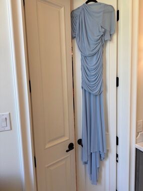 NEW Amanda Uprichard Brand New Elegant Light Blue Ruched Sheer Maxi Dress